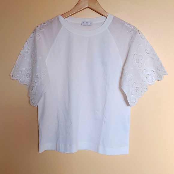 Sandro Tops - Sandro Paris white shirt with broderie anglaise wide sleeves